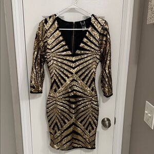 Windsor Black and Gold Sequin Mini Dress